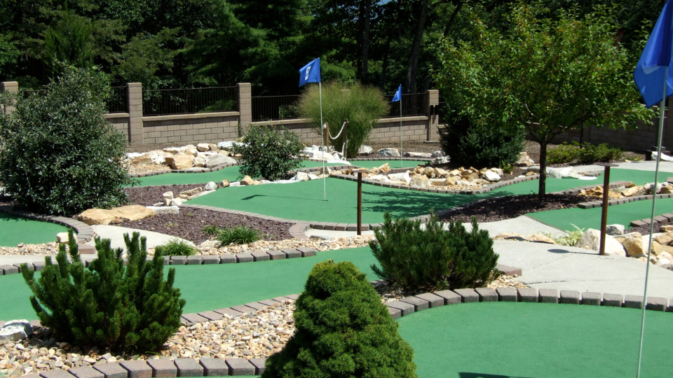 Mini golf course at night